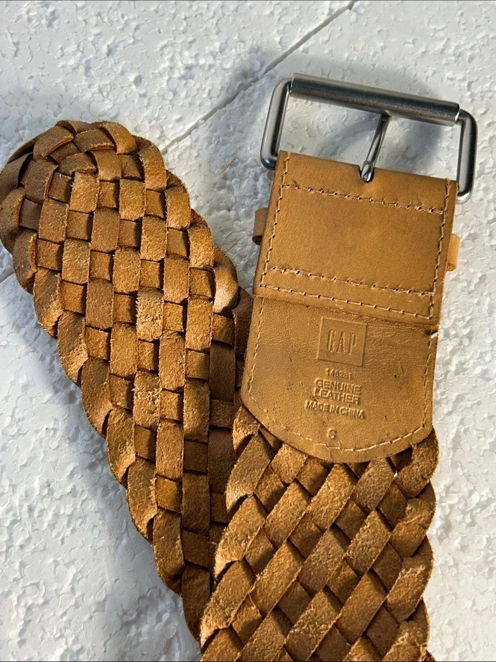 GAP SZ S Camel Braided Leather Belt Stainless Buckle Essential Boho Chic Western